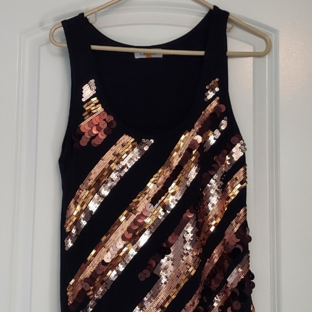 Calvin KLEIN Sequin Embellished Black Tank Top